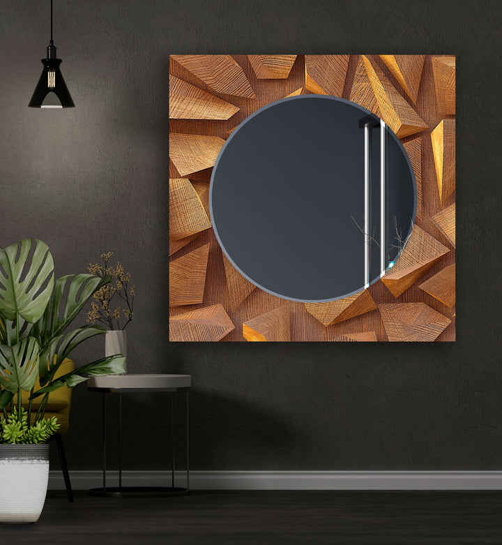 Wood 3D Brown Wall Mirror Mosaic Wall Mirror
