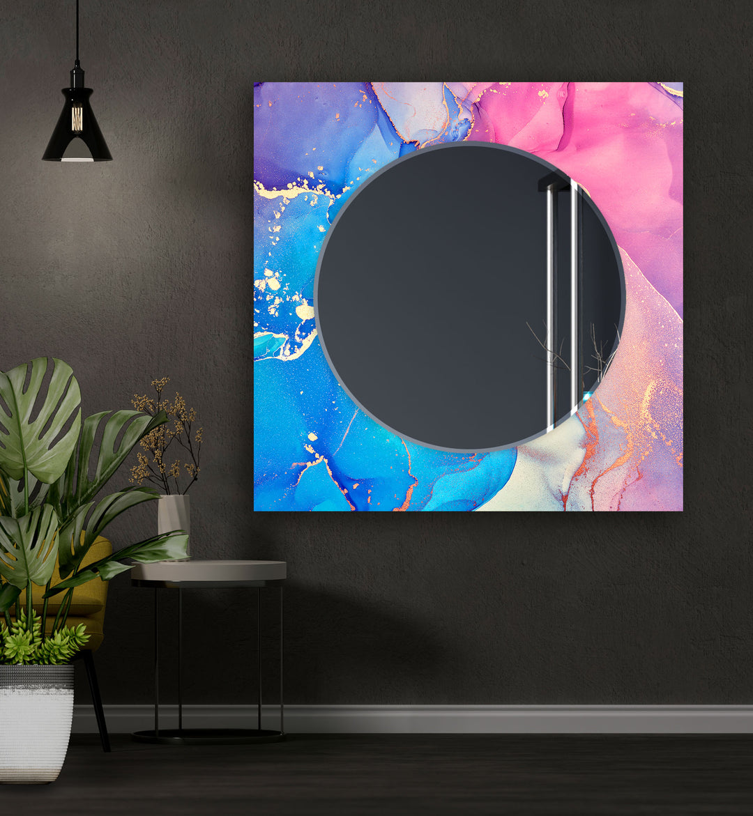 Blue Pink Marble Wall Mirror Stained Glass Mirror
