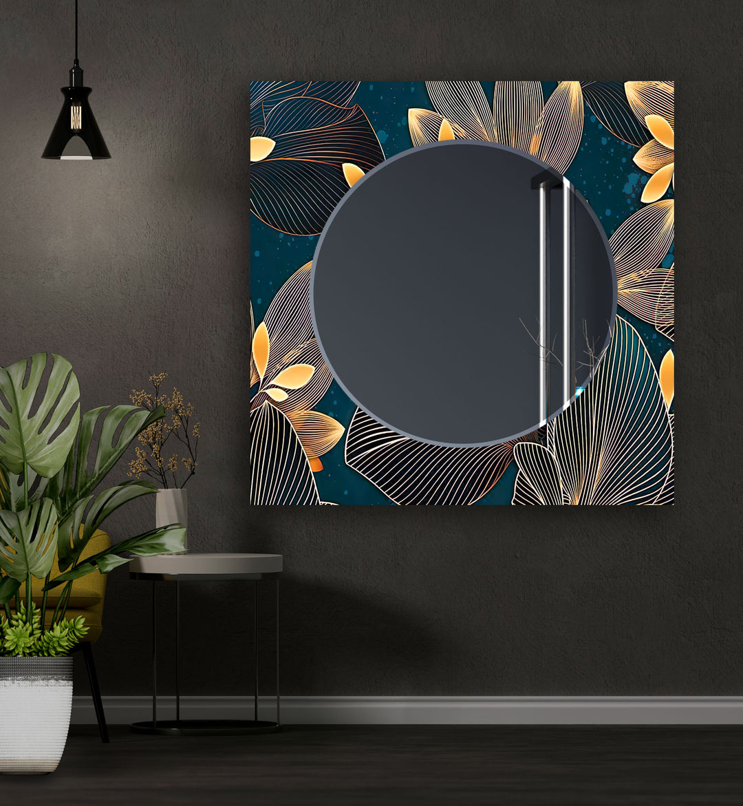 Dark Blue Golden Flowers Wall Mirror big wall mirror
