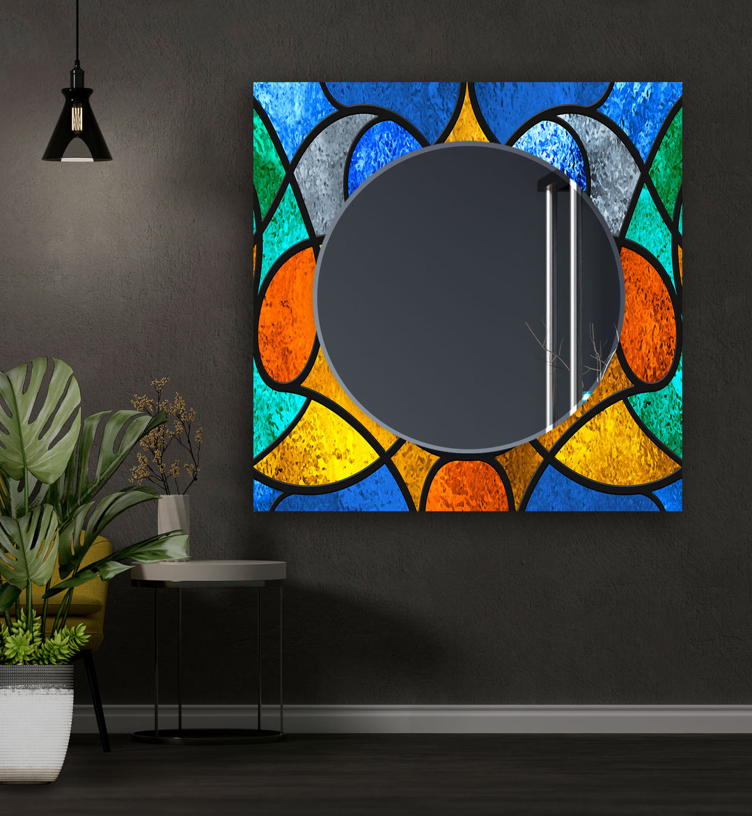 Stained Yellow & Blue Wall Mirror mirror wall art
