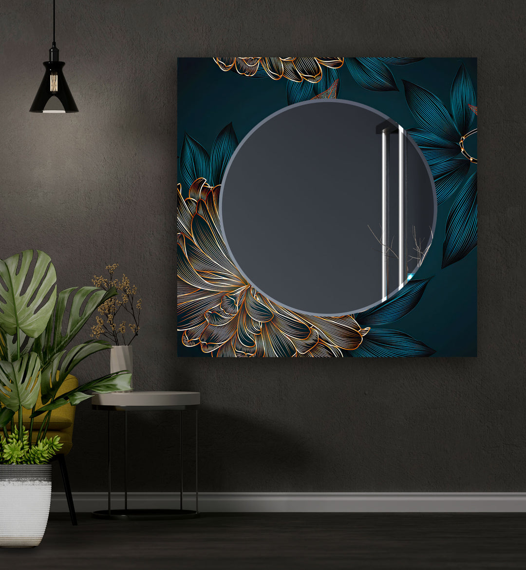 Gold Leaves Green Abstract Wall Mirror gold frame mirror
