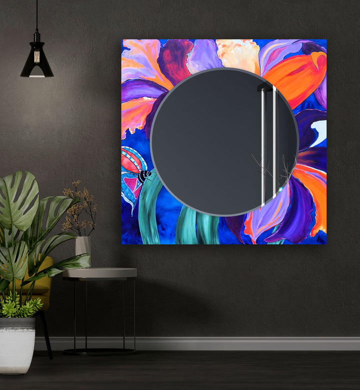 Purple Orange Flower Wall Mirrors large mirror
