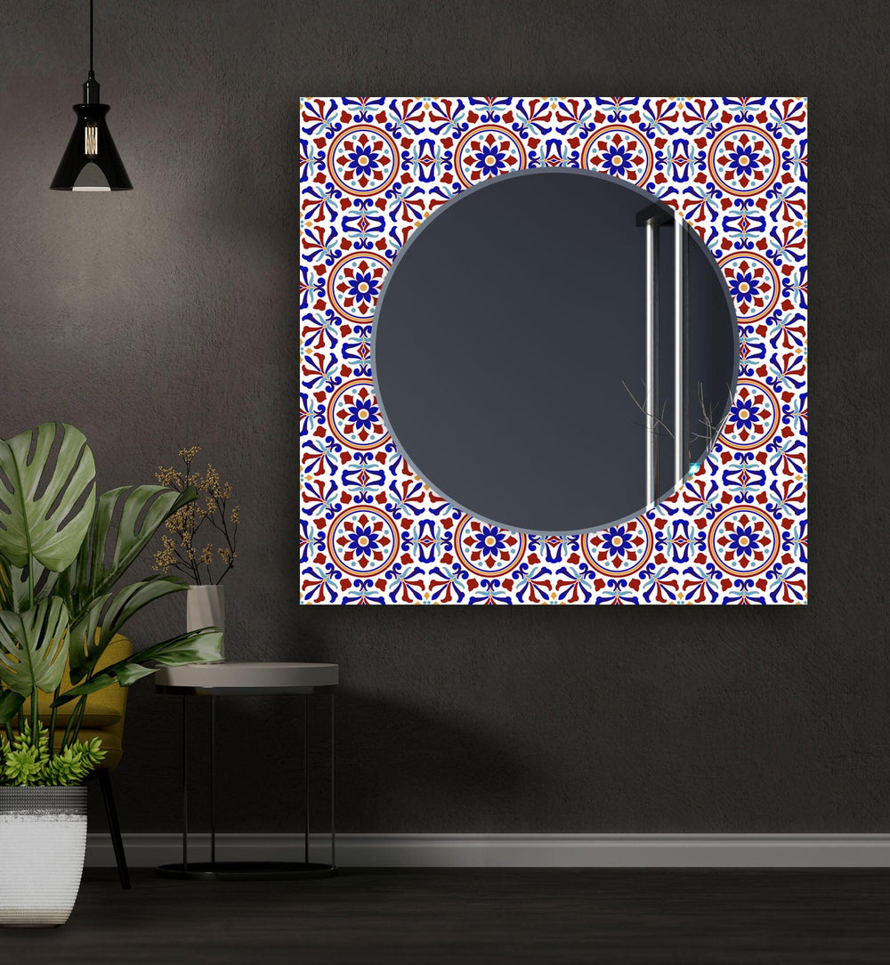 Mosaic Red and Blue Wall Mirror white framed mirror
