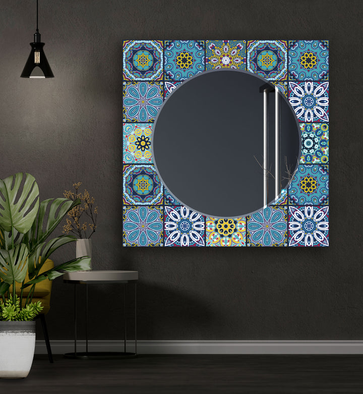 Mosaic Yellow Blue Round Wall Mirror Mosaic Wall Mirror
