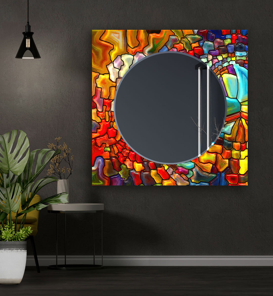 Red Colorful Stained Wall Mirror