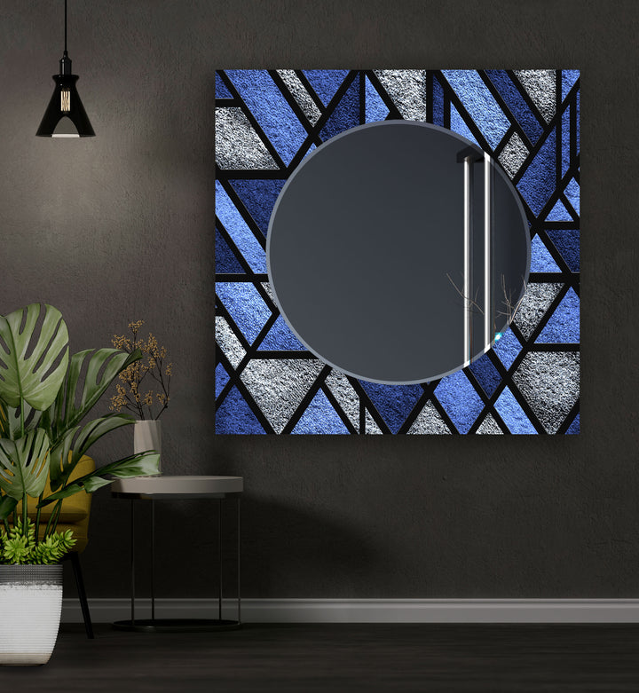 Blue Geometric Stained Wall Mirror Living Room Wall Mirror
