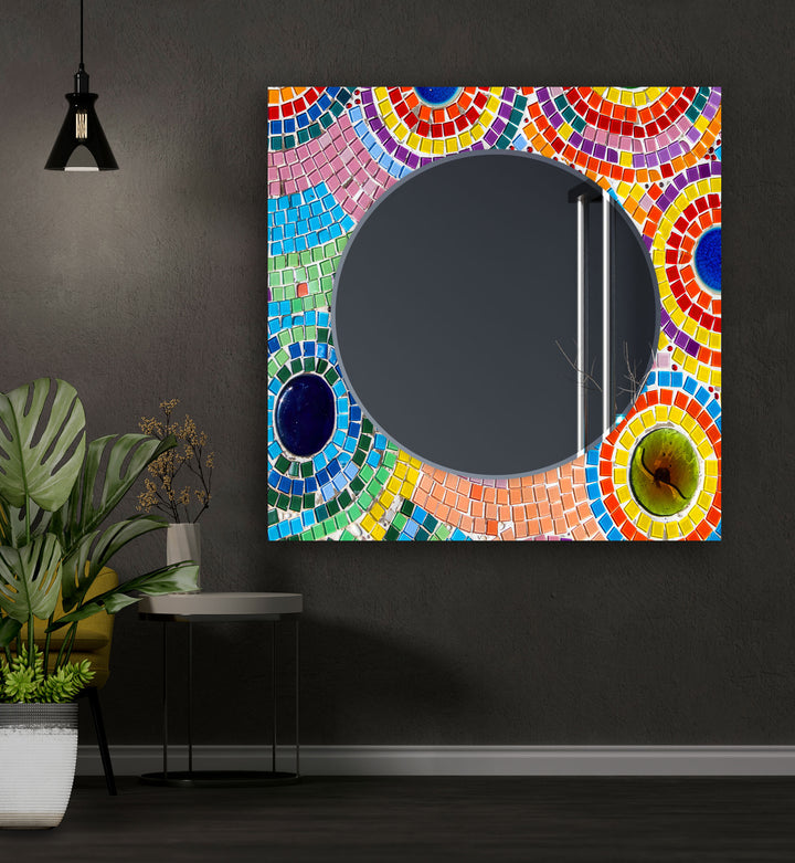 Colorful Mosaic Stones Wall Mirror Stained Glass Wall Mirror
