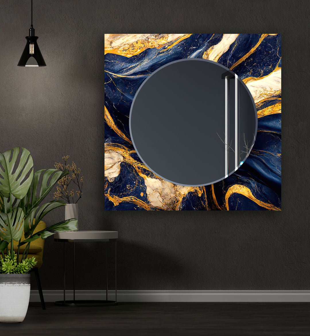 Dark Blue Golden Details Wall Mirrors bathroom mirror with lights
