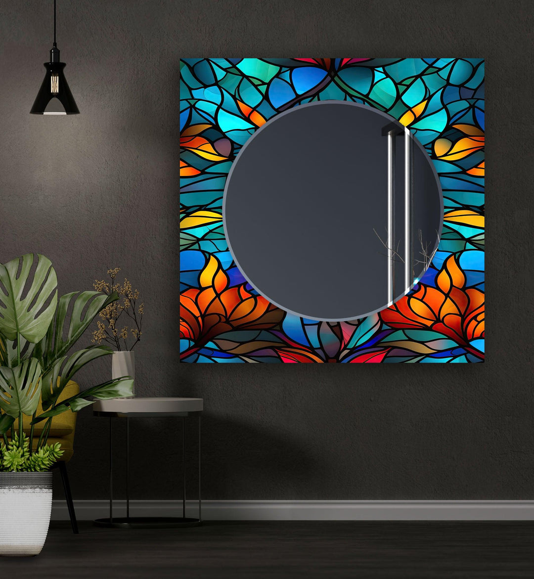 Blue Orange Leaf Wall Mirrors Large Wall Mirror
