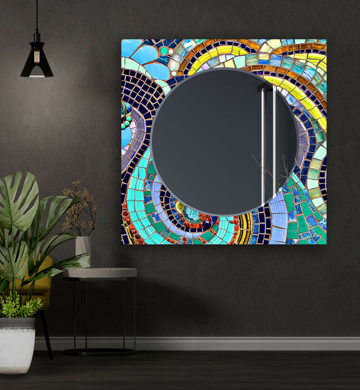 Mosaic Blue Design Wall Mirrors big mirror for living room
