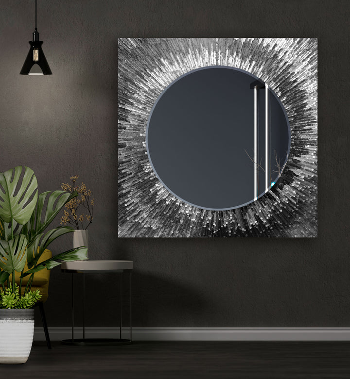 Gray Abstract Round Wall Mirror Stained Glass Mirror
