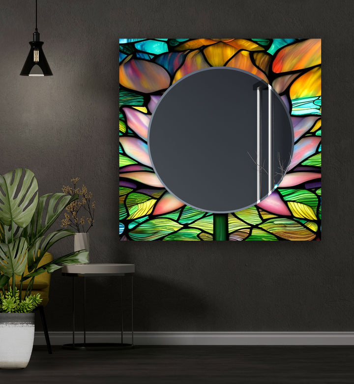 Green & Brown Stained Wall Mirror Bathroom Mirror
