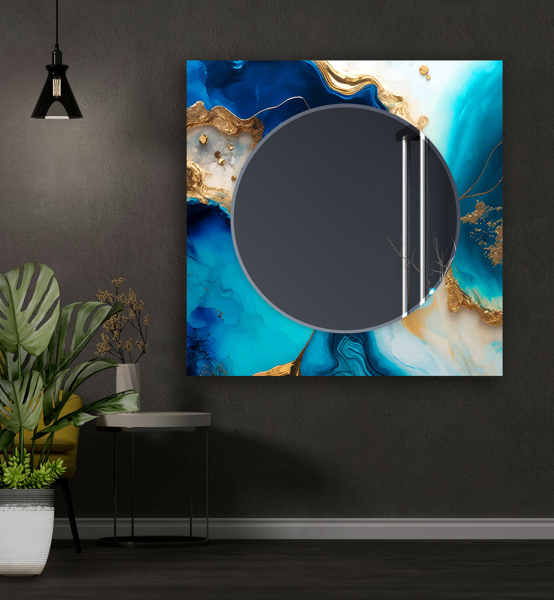 Dark Blue and Golden Wall Mirrors Entryway Wall Mirror
