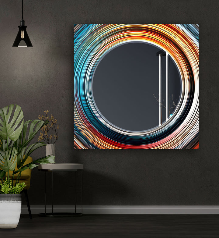 Blue & Orange Abstract Round Wall Mirror Marble Wall Mirror
