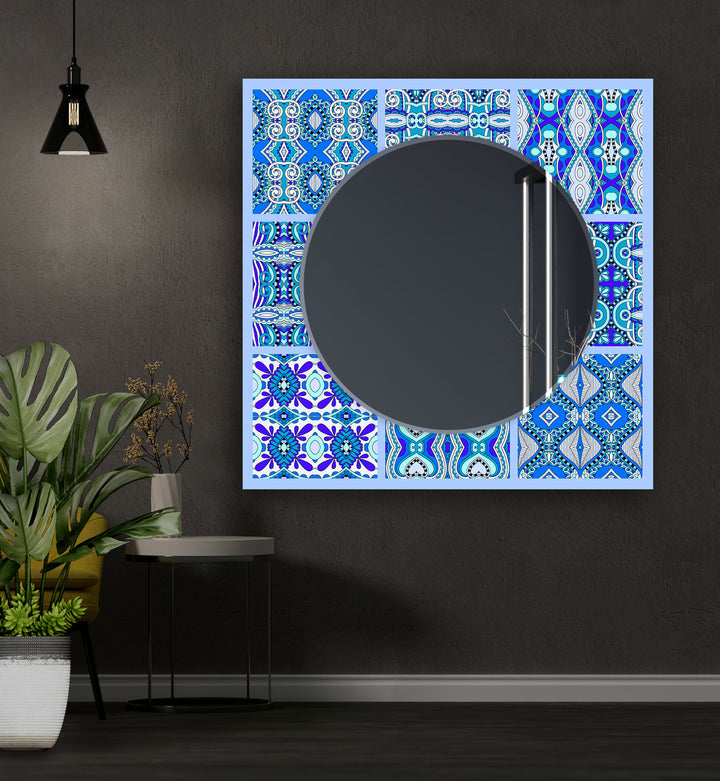 Ethnic Blue Mosaic Design Wall Mirror Dining Room Mirror
