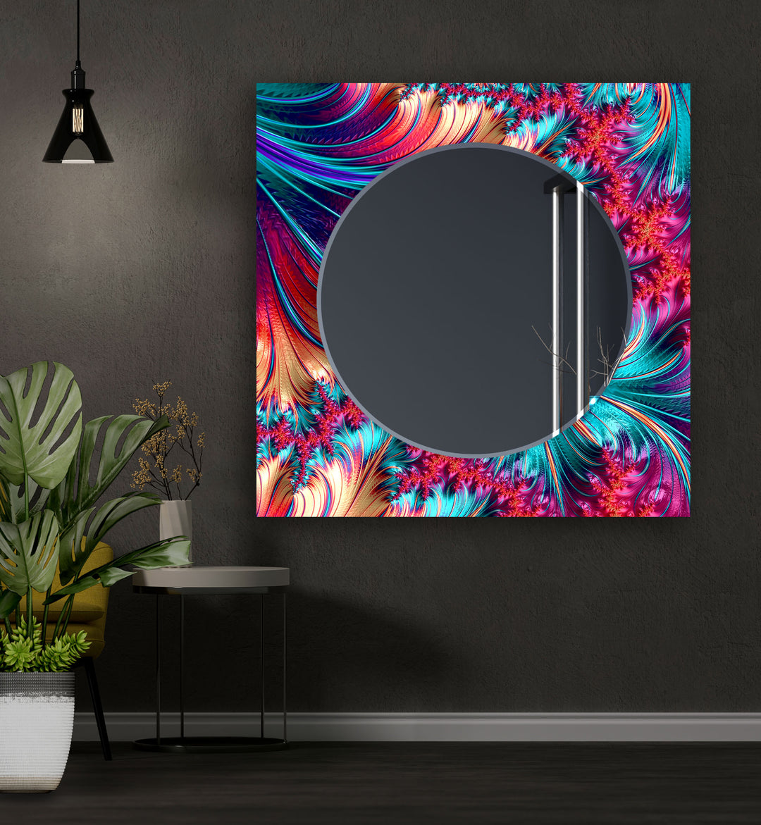 Abstract Fractal Neon Wall Mirror Living Room Wall Mirror
