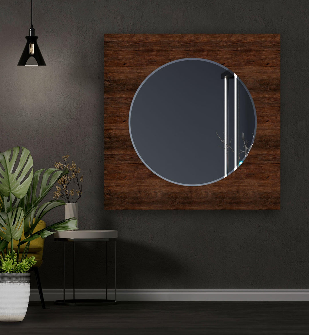 Dark Brown Wood Pattern Wall Mirror Large Mirror
