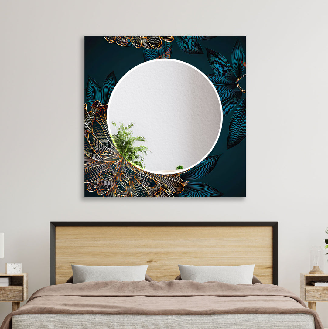 Gold Leaves Green Abstract Wall Mirror mirror black
