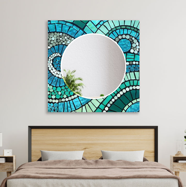 Green & Blue Mosaic Wall Mirror Living Room Mirror
