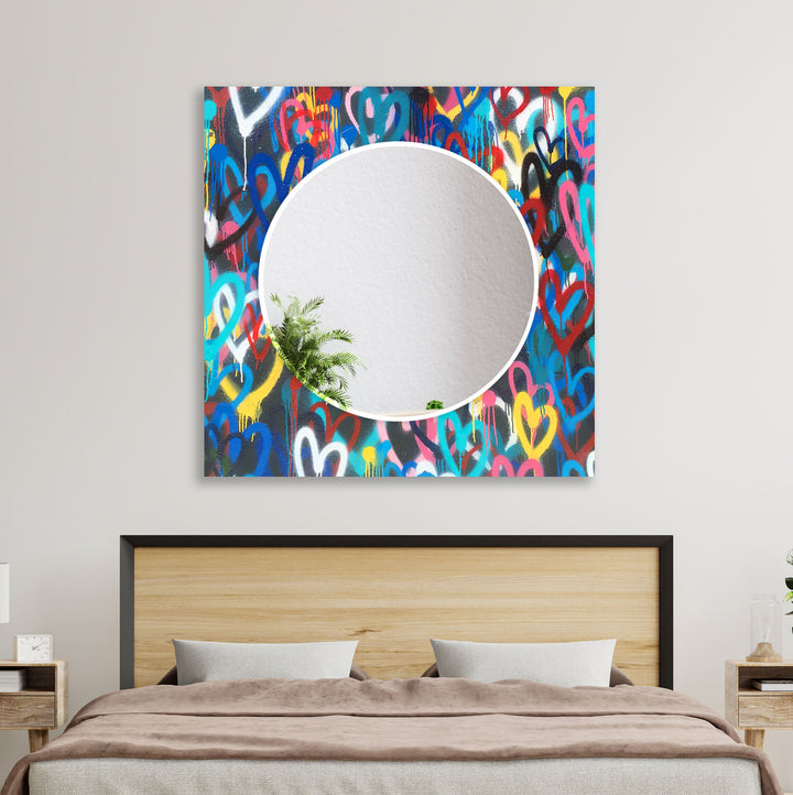 Abstract Colorful Graffiti Wall Mirror Round Wall Mirror