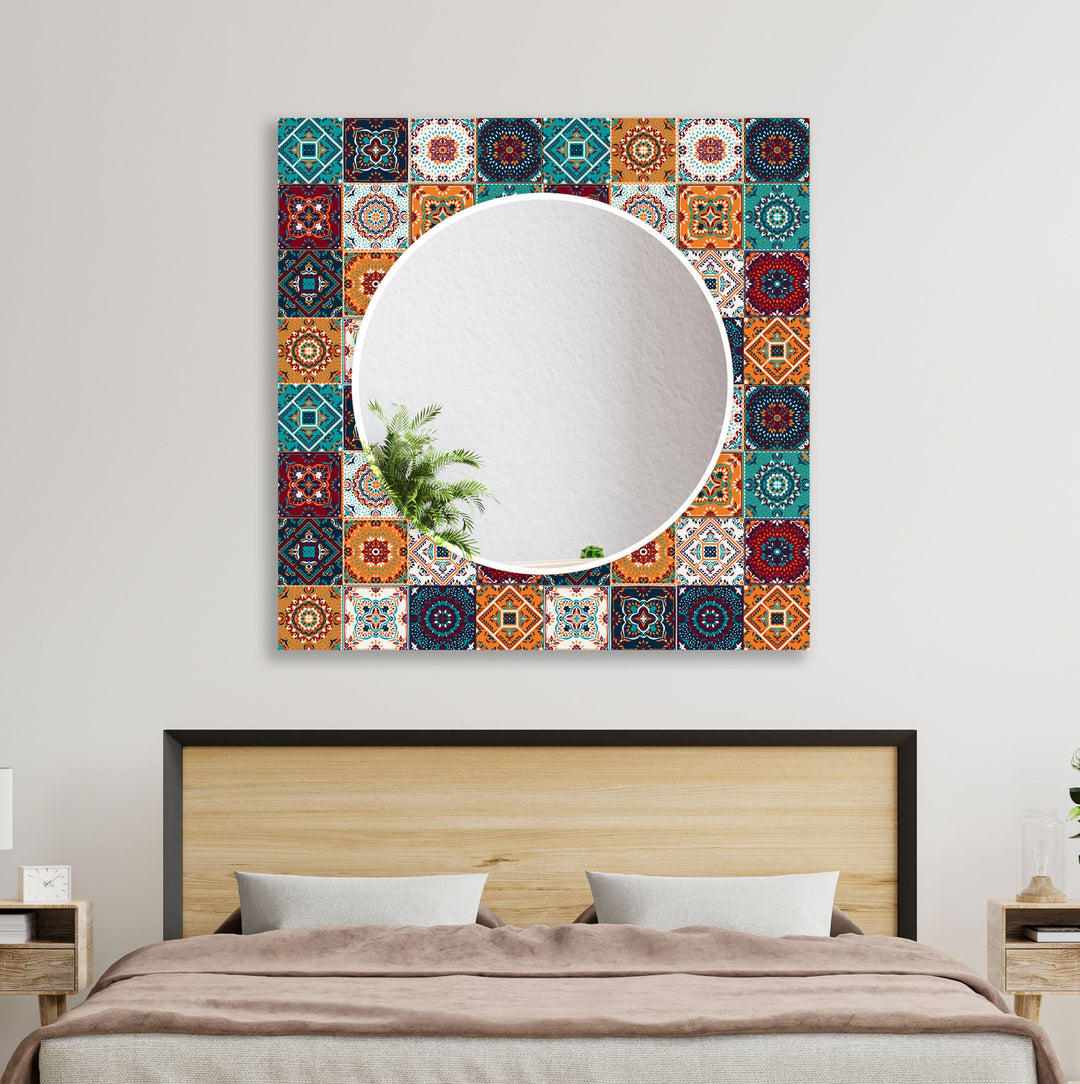 Orange & Blue Mosaic Wall Mirror Dining Room Wall Mirror
