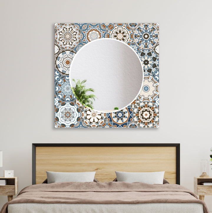 Mosaic Silver Beige Round Wall Mirror large living room mirror
