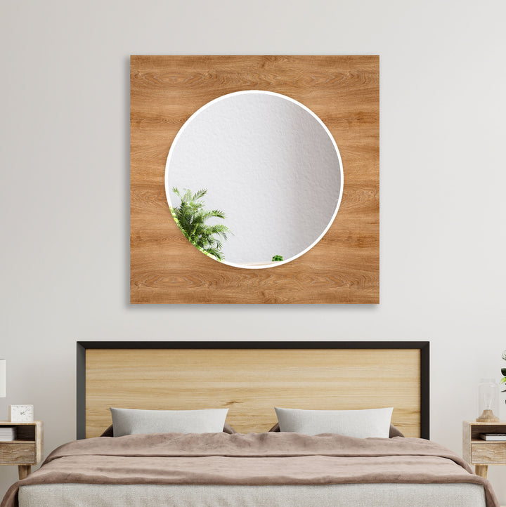 Light Brown Wood Wall Mirror Living Room Wall Mirror
