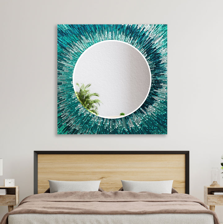 Light Blue Round Wall Mirror Dining Room Wall Mirror
