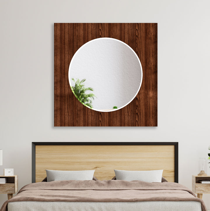 Dark Brown Wooden Pattern Wall Mirror Stained Glass Mirror
