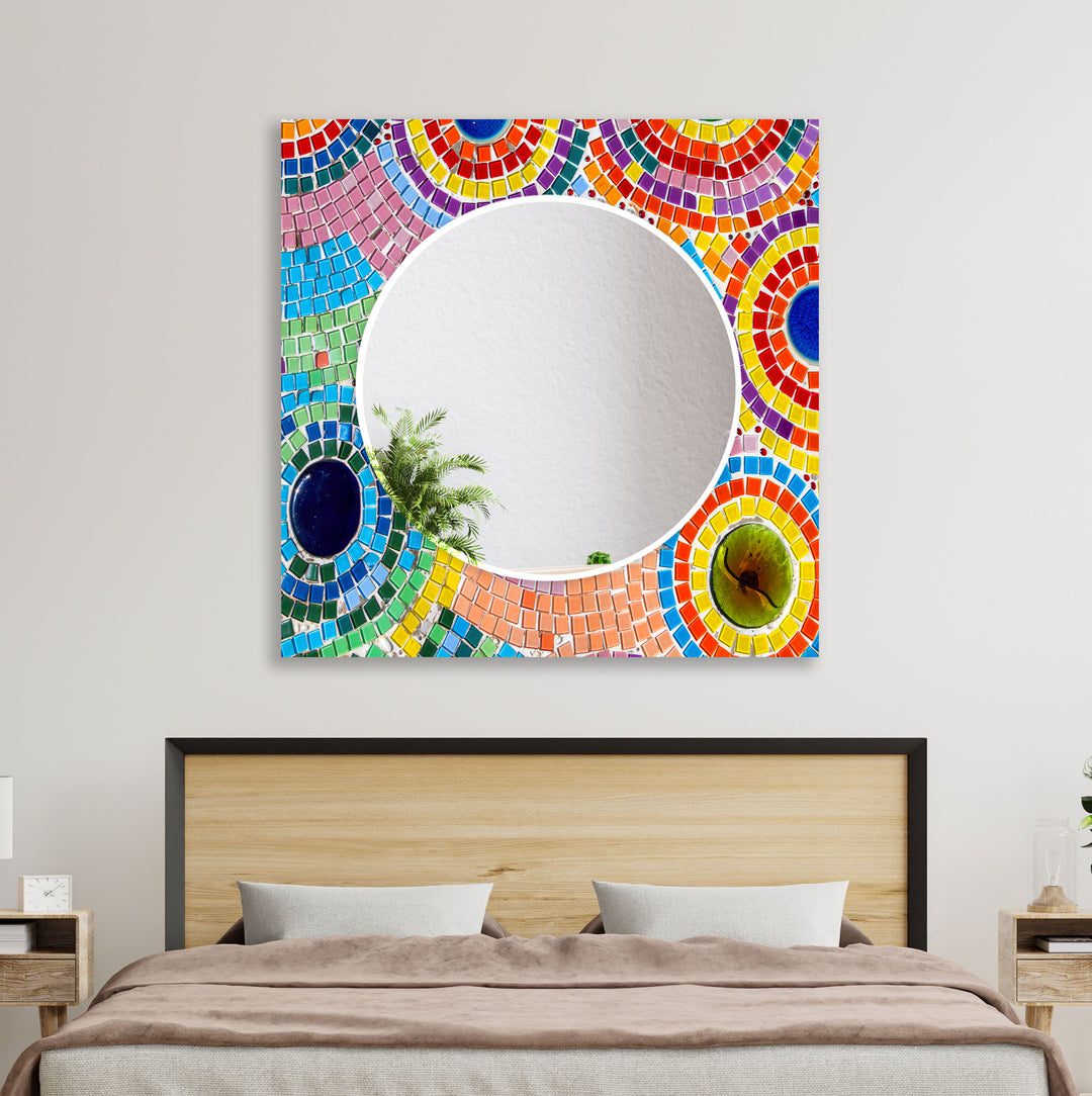 Colorful Mosaic Stones Wall Mirror black frame mirror
