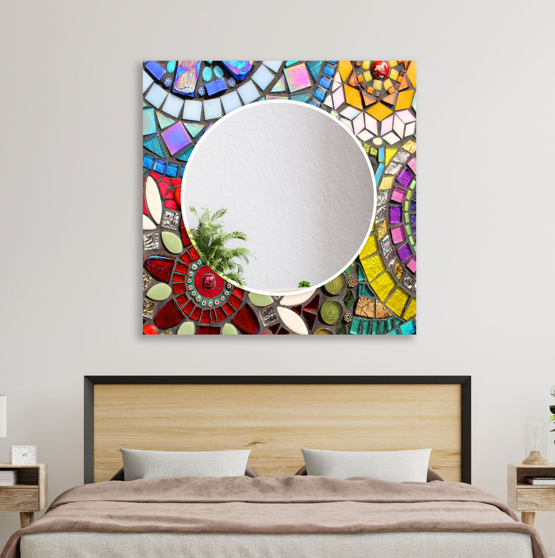 Vivid Colored Stained Wall Mirror Square Wall Mirror
