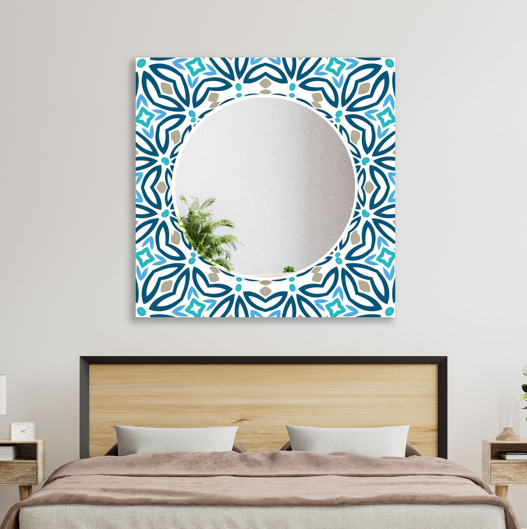 Blue Mosaic Lines Wall Mirrors Abstract Mirror