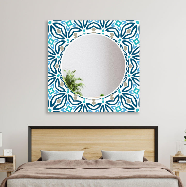 Blue Mosaic Lines Wall Mirrors Abstract Mirror