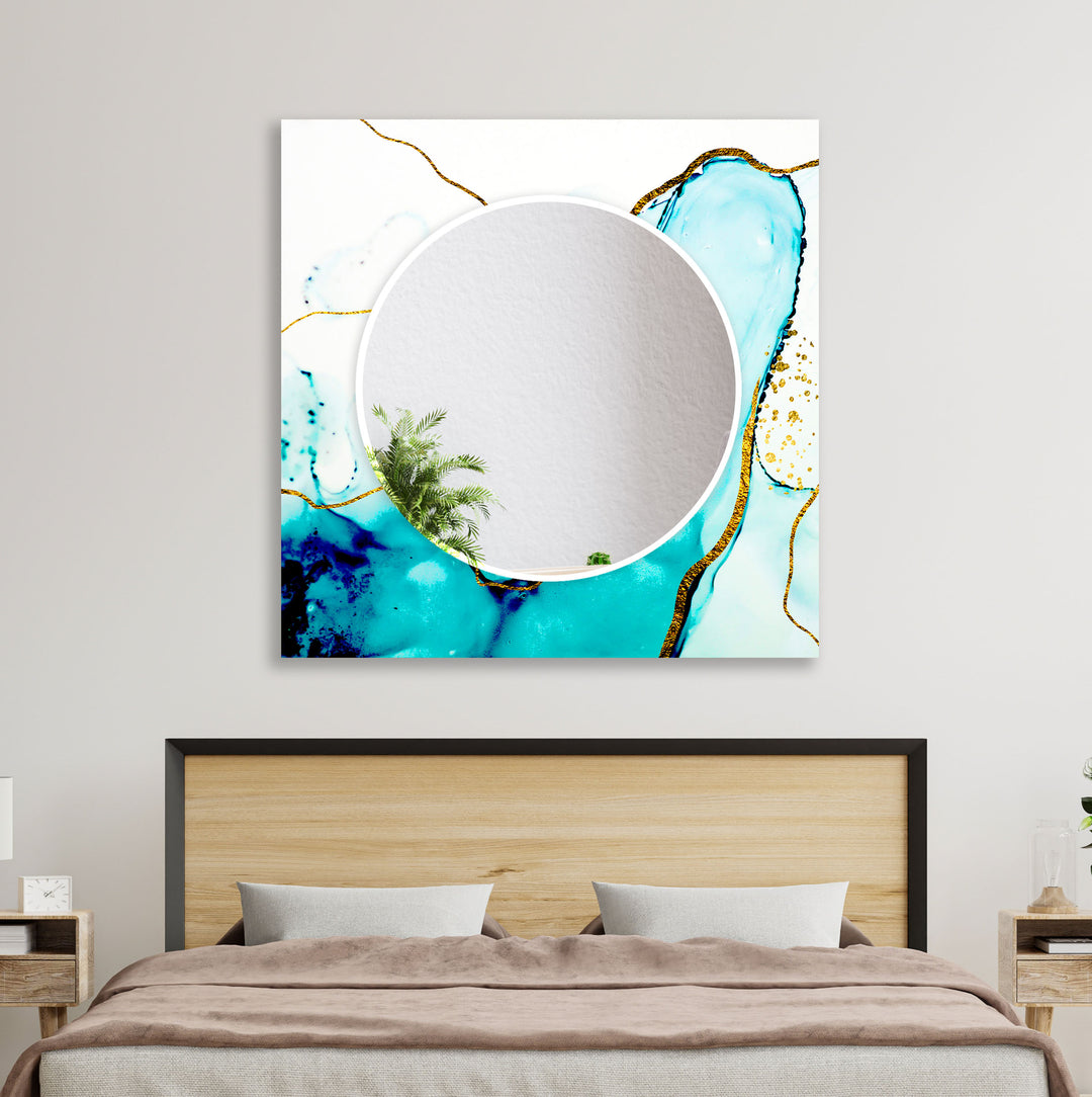 White and Turquoise Golden Details Wall Mirror Blue Mirror
