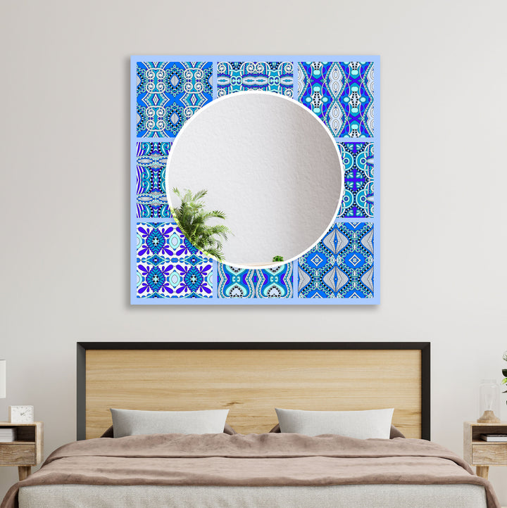 Ethnic Blue Mosaic Design Wall Mirror Bathroom Wall Mirror
