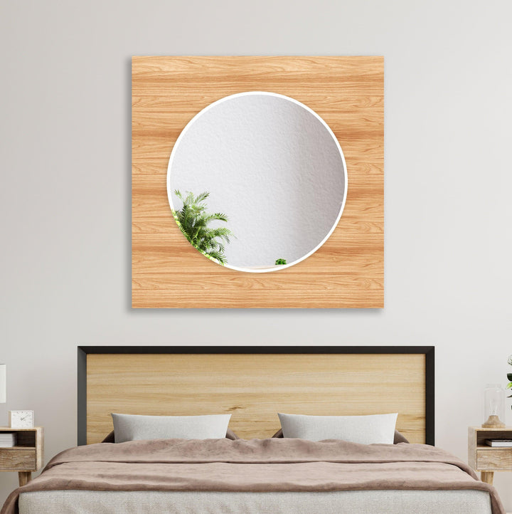 Light Brown Wood Pattern Wall Mirror Round Mirror
