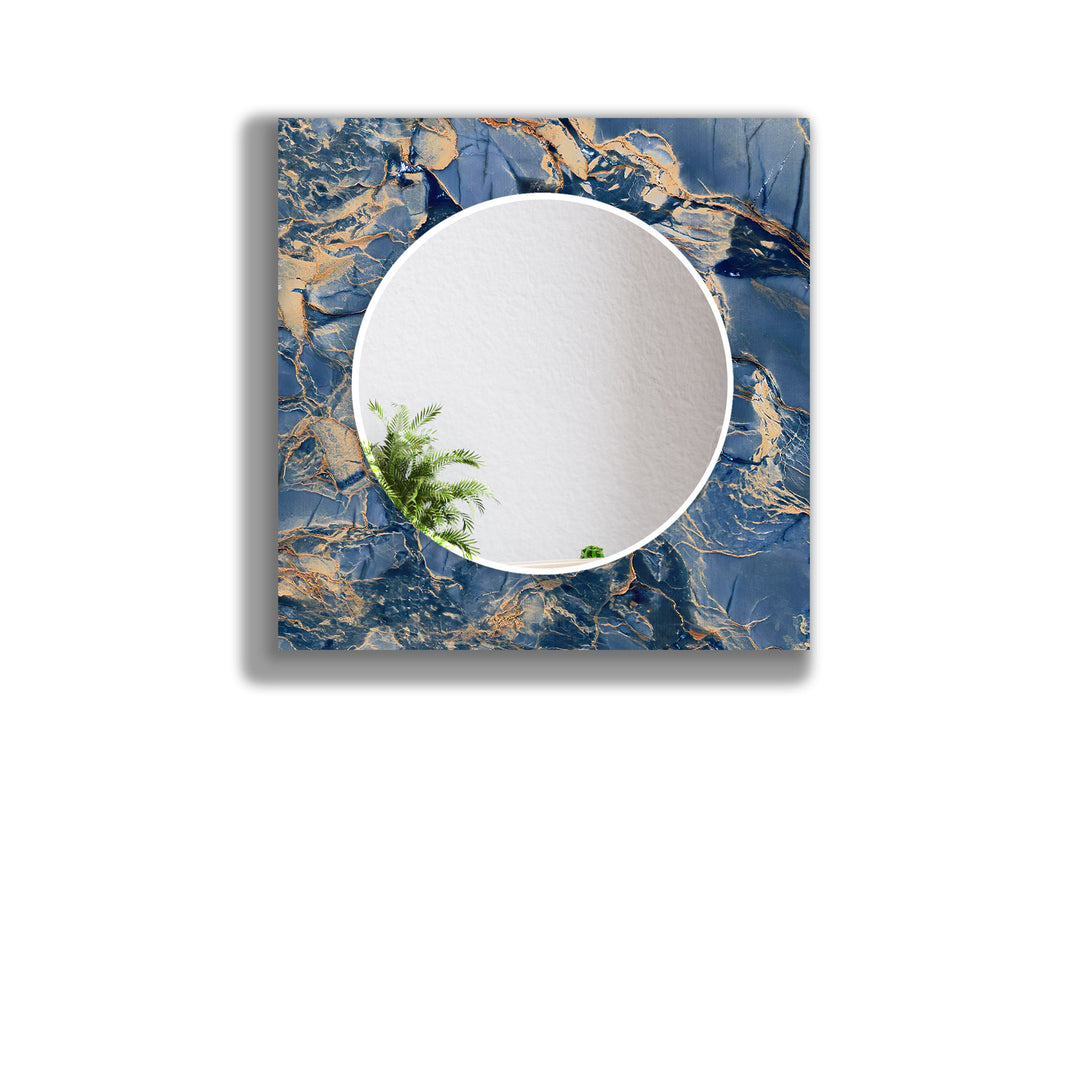 Abstract Navy Blue and Beige Wall Mirror Square Wall Mirror
