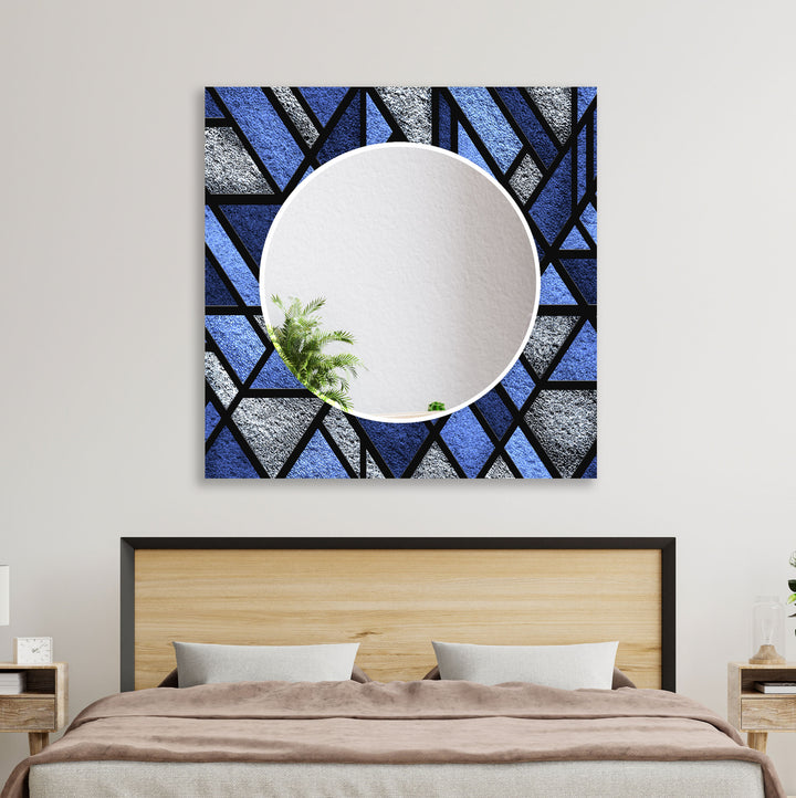 Blue Geometric Stained Wall Mirror Large Mirror
