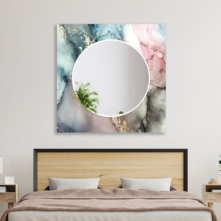 Blue and Pink Round Wall Mirror Small Mirror
