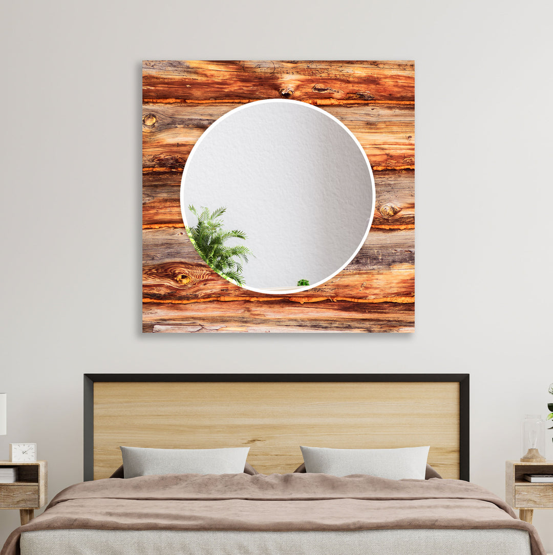 Brown Wood Pattern Round Wall Mirror Round Mirror
