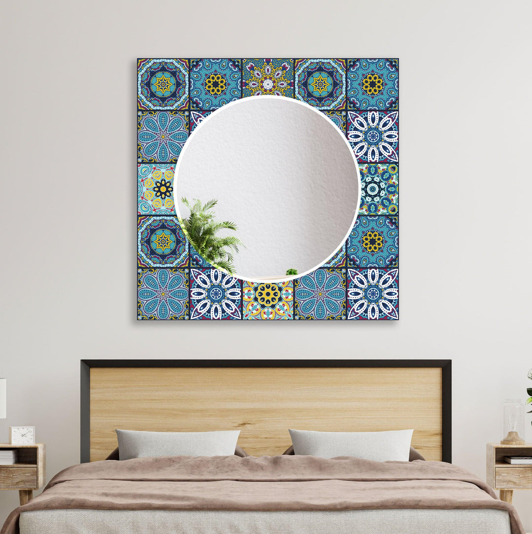 Mosaic Yellow Blue Round Wall Mirror gold floor mirror
