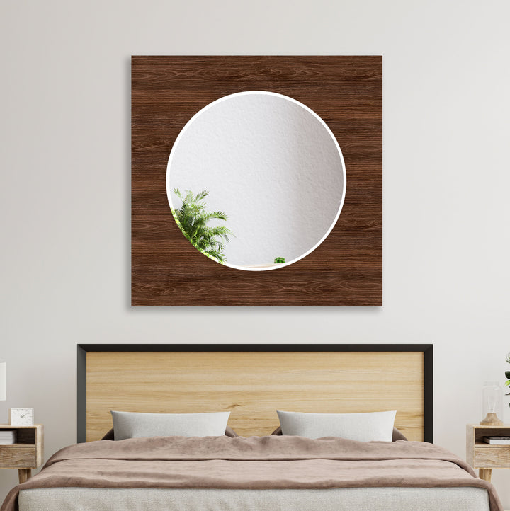 Wooden Dark Brown Design Wall Mirror Blue Mirror
