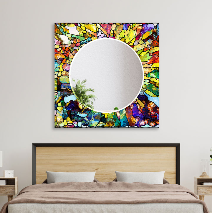 Stained Yellow & Green Round Wall Mirror Blue Wall Mirror
