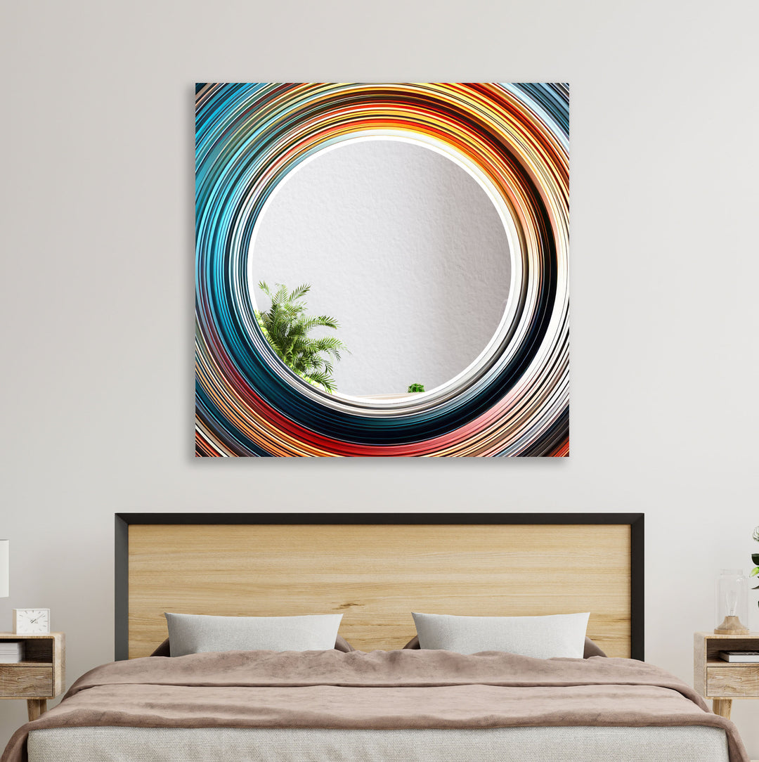 Blue & Orange Abstract Round Wall Mirror Gold Mirror
