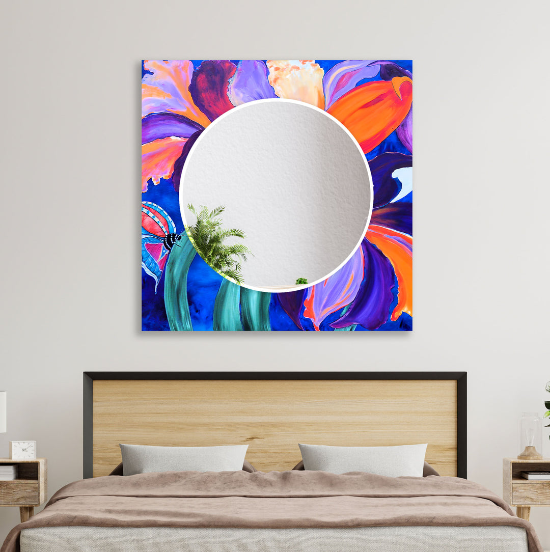 Purple Orange Flower Wall Mirrors Round Mirror
