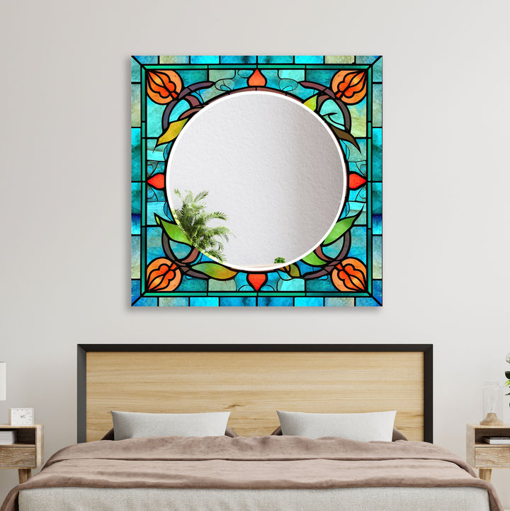 Green and Blue Stained Wall Mirrors Entryway Mirror
