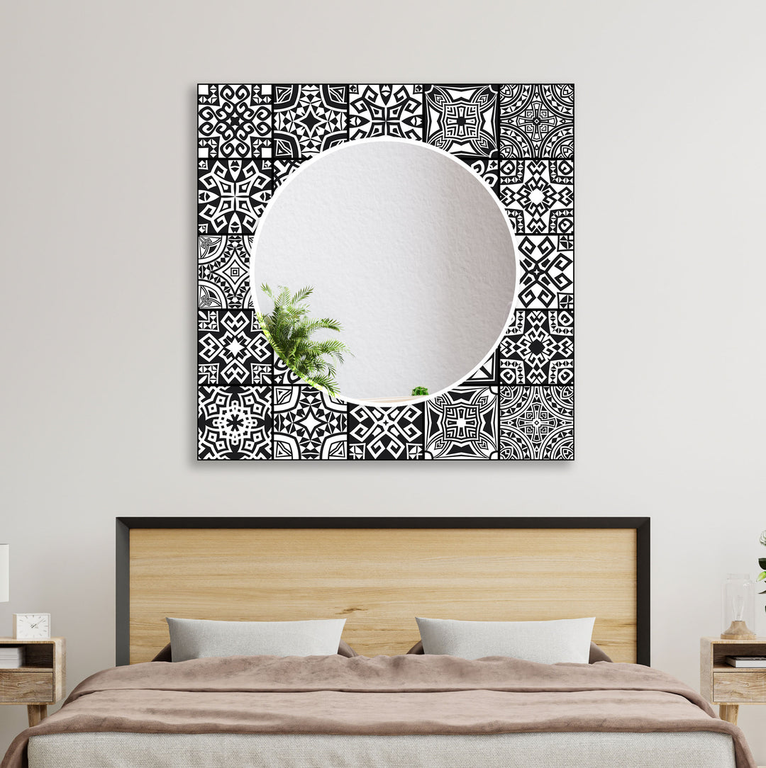 Black White Vintage Mosaic Wall Mirror 