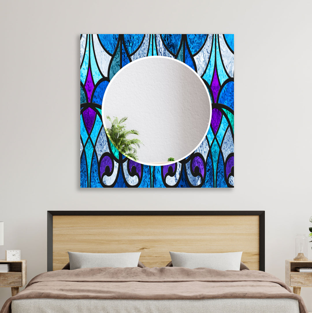 Geometric Blue Lines Wall Mirror Abstract Wall Mirror
