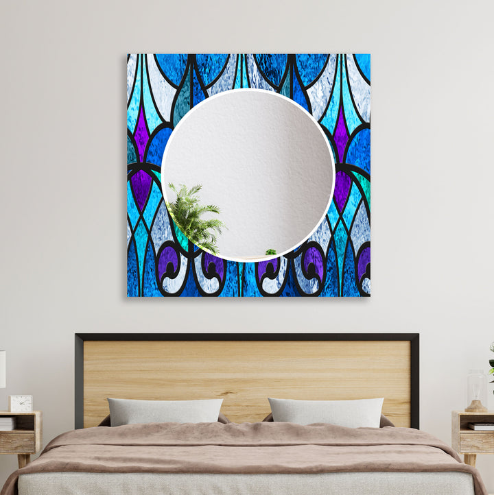 Geometric Blue Lines Wall Mirror Abstract Wall Mirror
