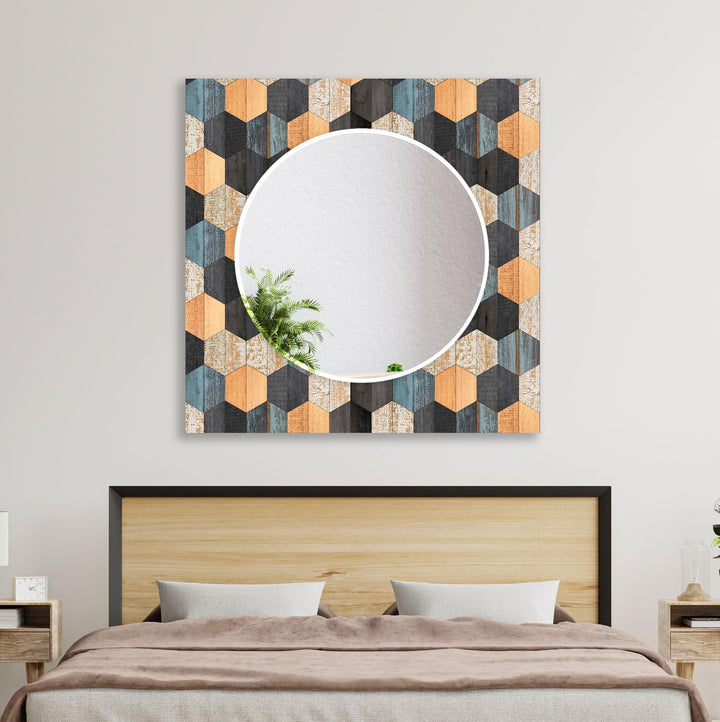 Wood Pattern Orange Black Wall Mirror Blue Mirror
